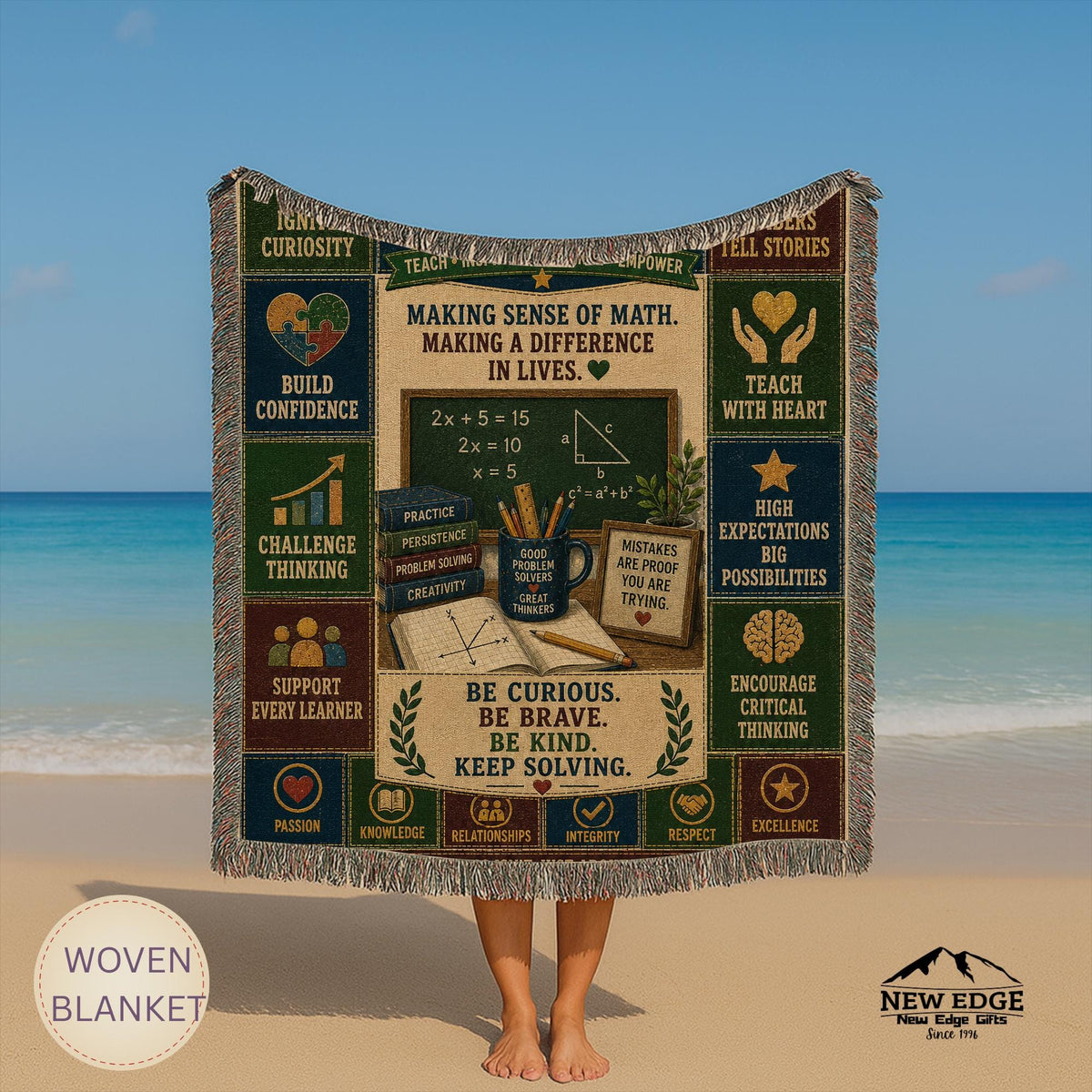 Math Teacher Woven Blanket Making Sense of Math Making a Difference Faux Patchwork Teacher Appreciation Gift Throw