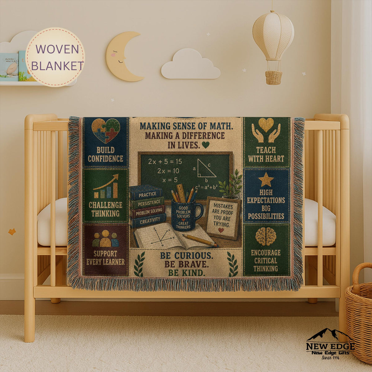 Math Teacher Woven Blanket Making Sense of Math Making a Difference Faux Patchwork Teacher Appreciation Gift Throw