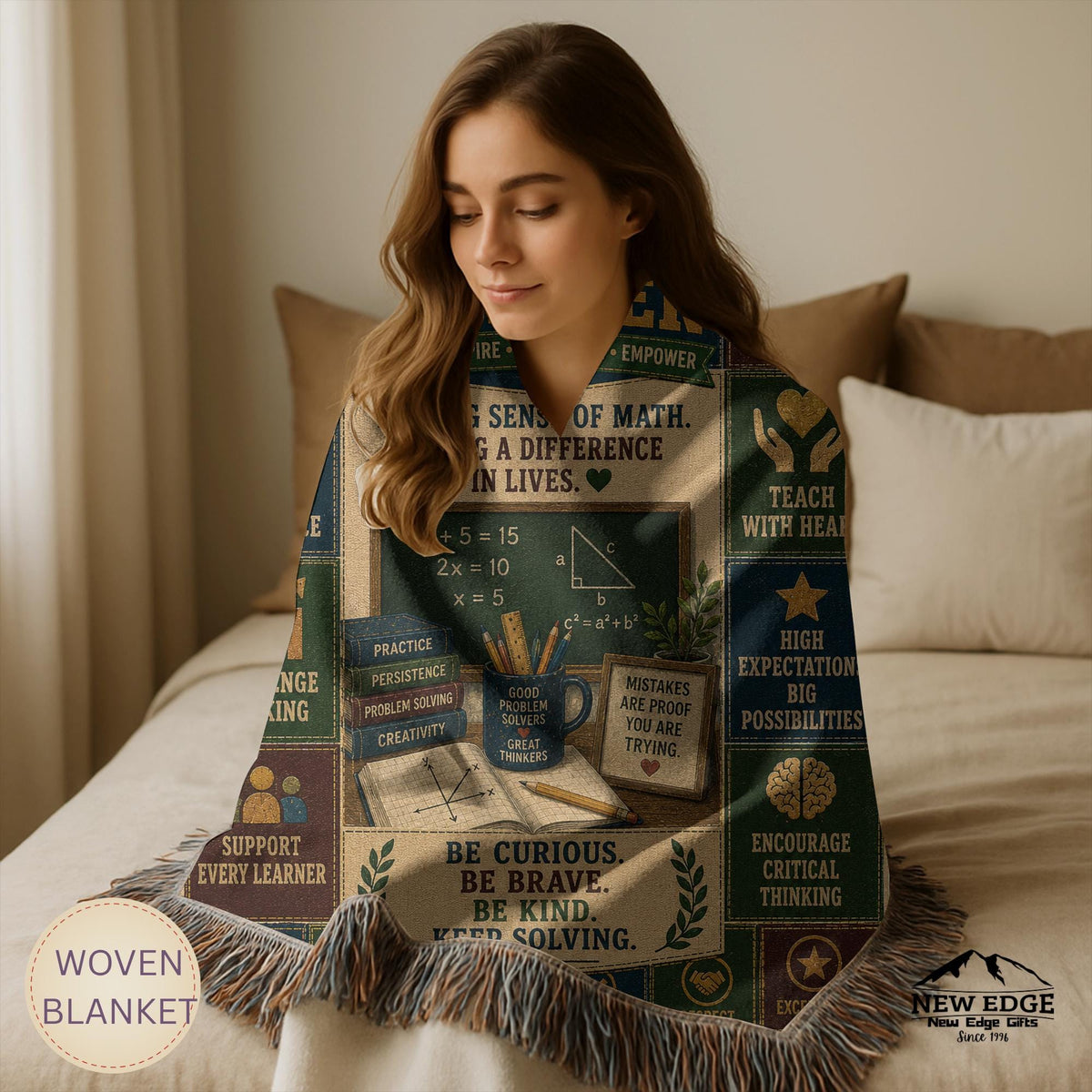 Math Teacher Woven Blanket Making Sense of Math Making a Difference Faux Patchwork Teacher Appreciation Gift Throw