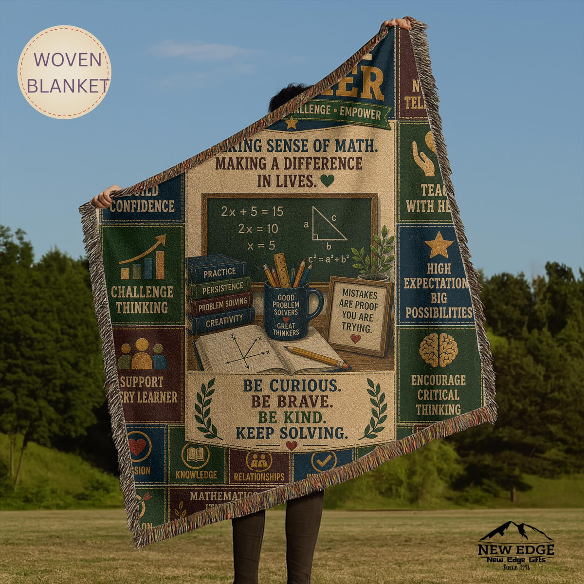 Math Teacher Woven Blanket Making Sense of Math Making a Difference Faux Patchwork Teacher Appreciation Gift Throw