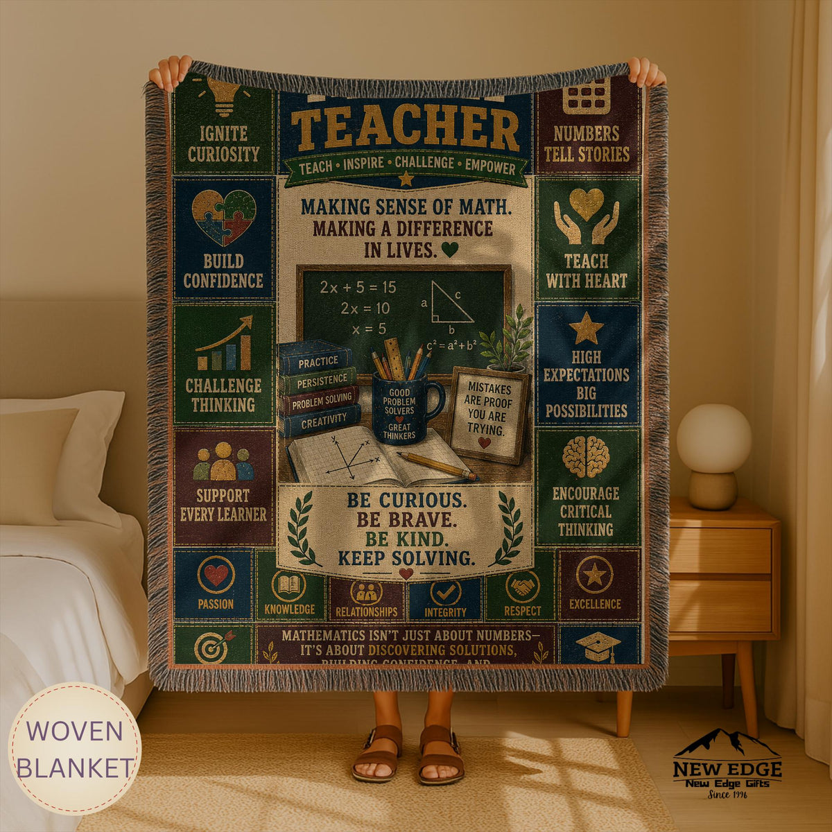 Math Teacher Woven Blanket Making Sense of Math Making a Difference Faux Patchwork Teacher Appreciation Gift Throw