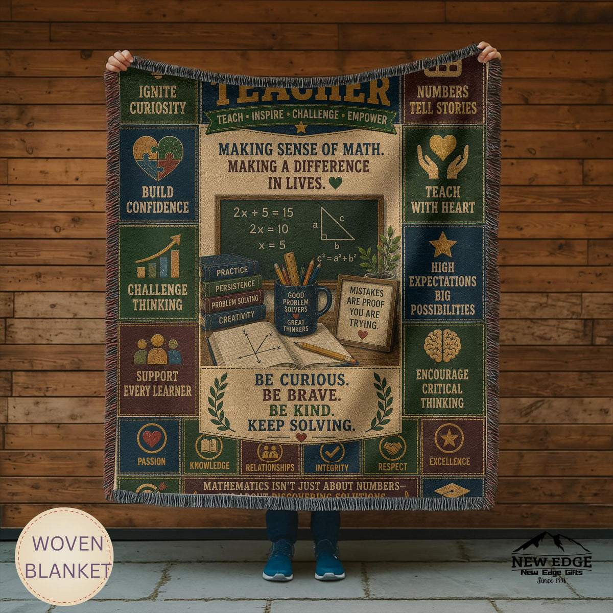 Math Teacher Woven Blanket Making Sense of Math Making a Difference Faux Patchwork Teacher Appreciation Gift Throw