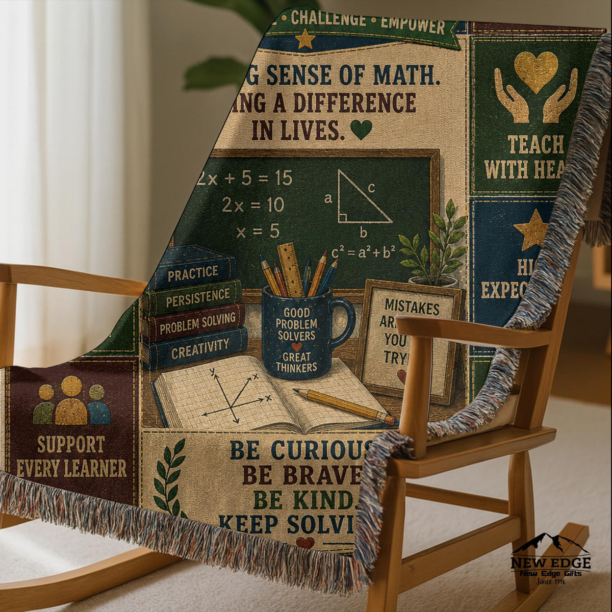 Math Teacher Woven Blanket Making Sense of Math Making a Difference Faux Patchwork Teacher Appreciation Gift Throw
