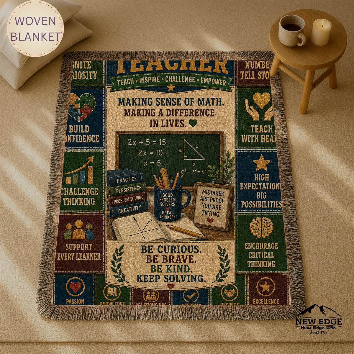 Math Teacher Woven Blanket Making Sense of Math Making a Difference Faux Patchwork Teacher Appreciation Gift Throw