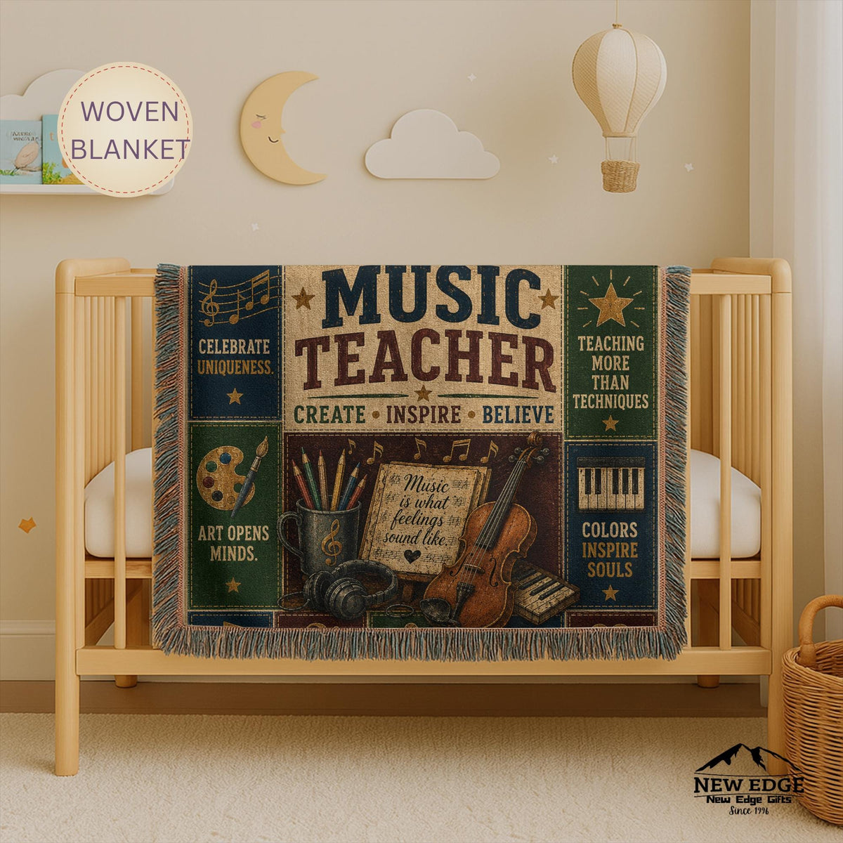 Music Teacher Woven Blanket Every Note Every Lesson Every Heart Faux Patchwork Teacher Appreciation Gift Wall Decor Throw