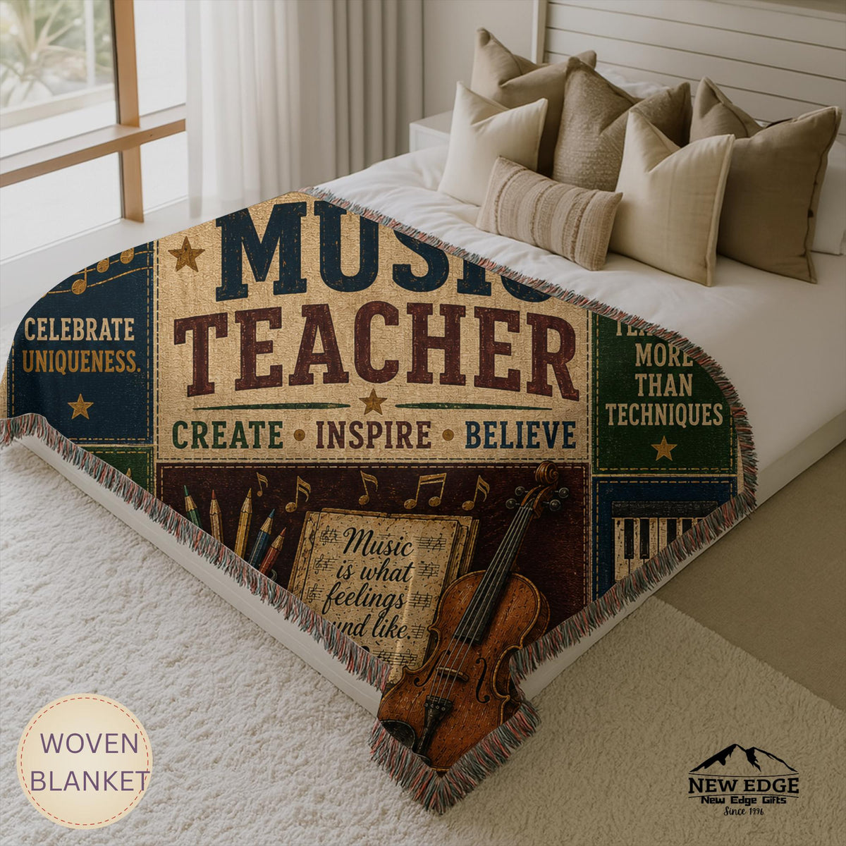 Music Teacher Woven Blanket Every Note Every Lesson Every Heart Faux Patchwork Teacher Appreciation Gift Wall Decor Throw