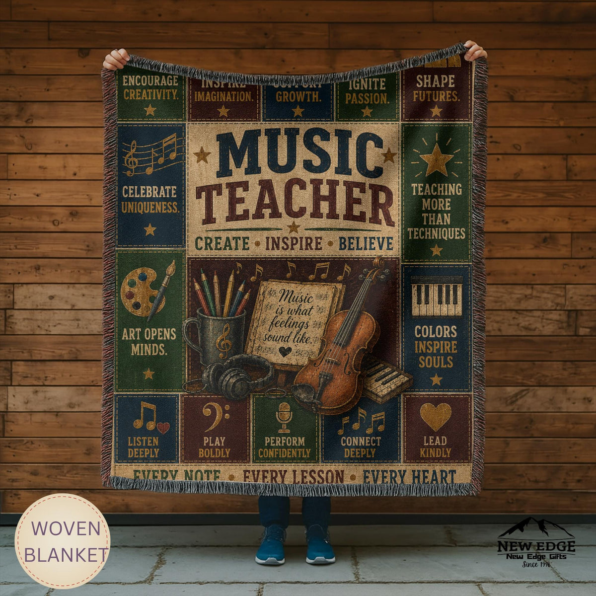 Music Teacher Woven Blanket Every Note Every Lesson Every Heart Faux Patchwork Teacher Appreciation Gift Wall Decor Throw