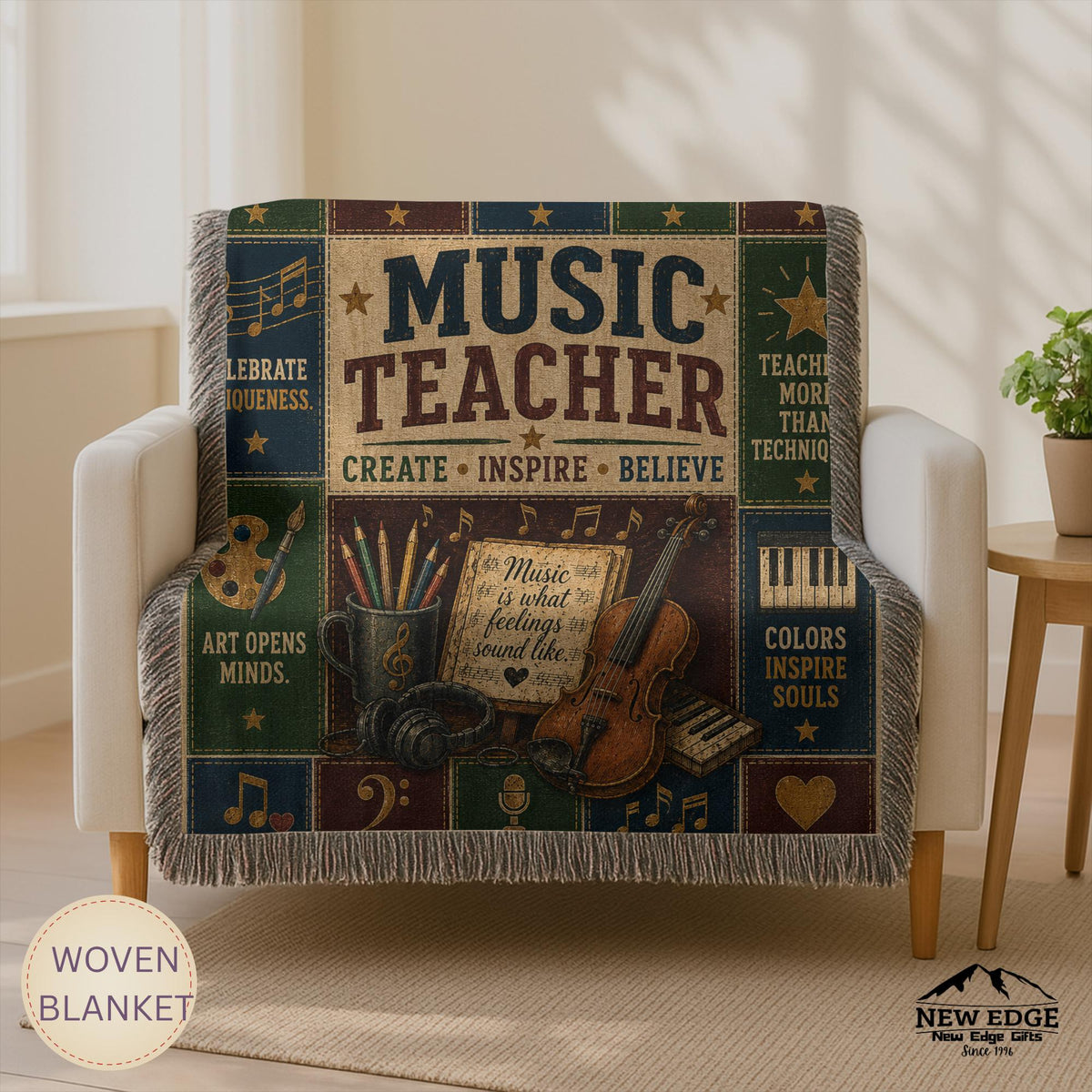 Music Teacher Woven Blanket Every Note Every Lesson Every Heart Faux Patchwork Teacher Appreciation Gift Wall Decor Throw