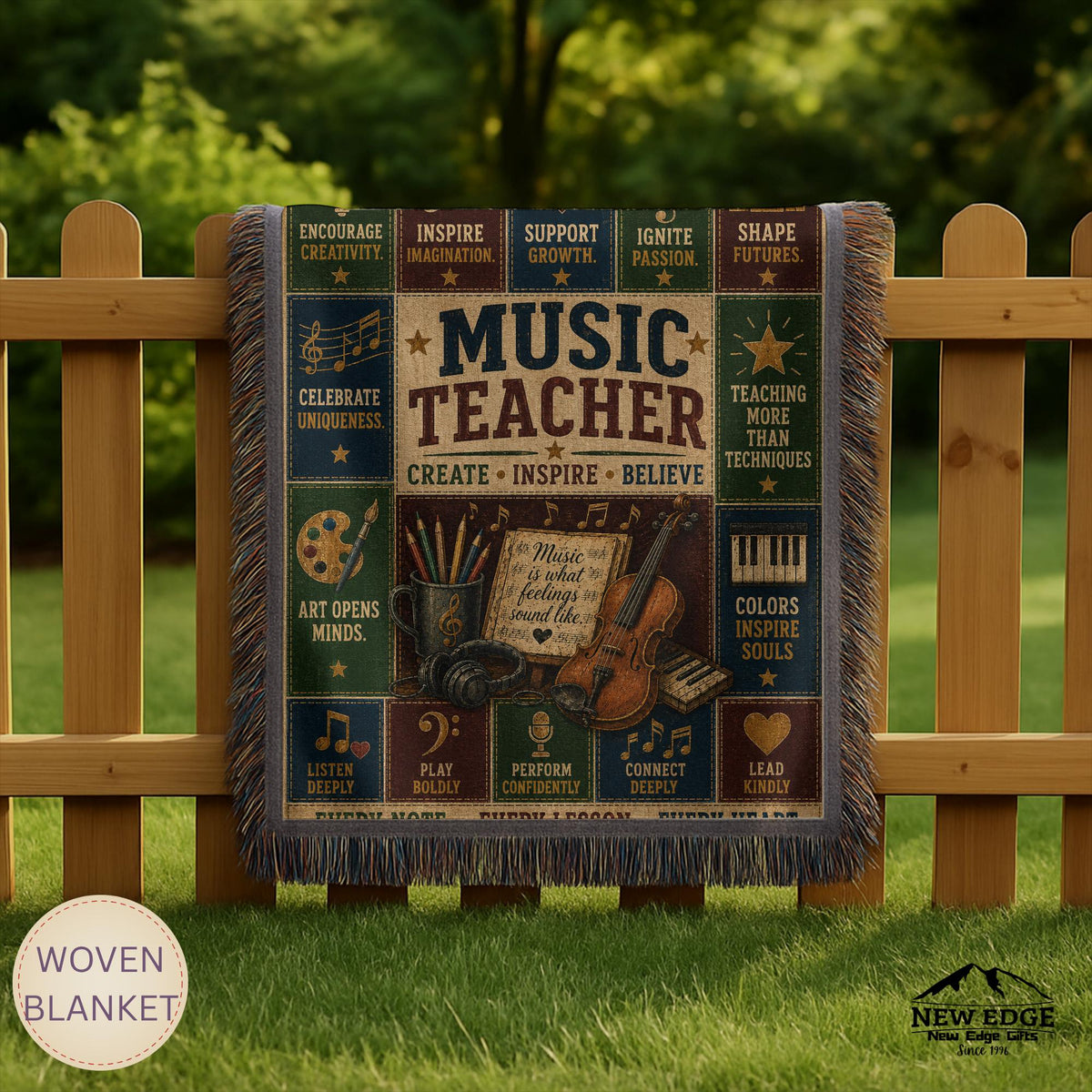 Music Teacher Woven Blanket Every Note Every Lesson Every Heart Faux Patchwork Teacher Appreciation Gift Wall Decor Throw