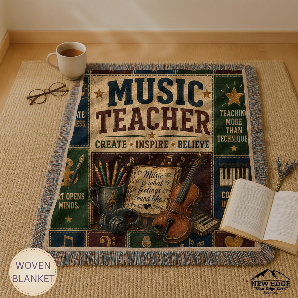 Music Teacher Woven Blanket Every Note Every Lesson Every Heart Faux Patchwork Teacher Appreciation Gift Wall Decor Throw