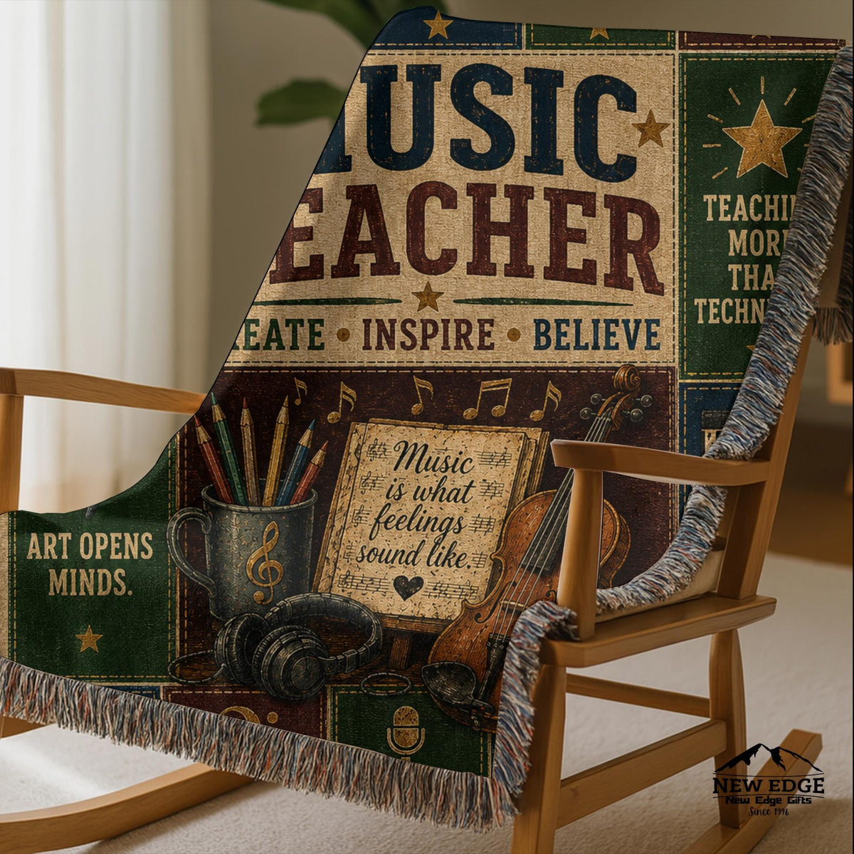 Music Teacher Woven Blanket Every Note Every Lesson Every Heart Faux Patchwork Teacher Appreciation Gift Wall Decor Throw
