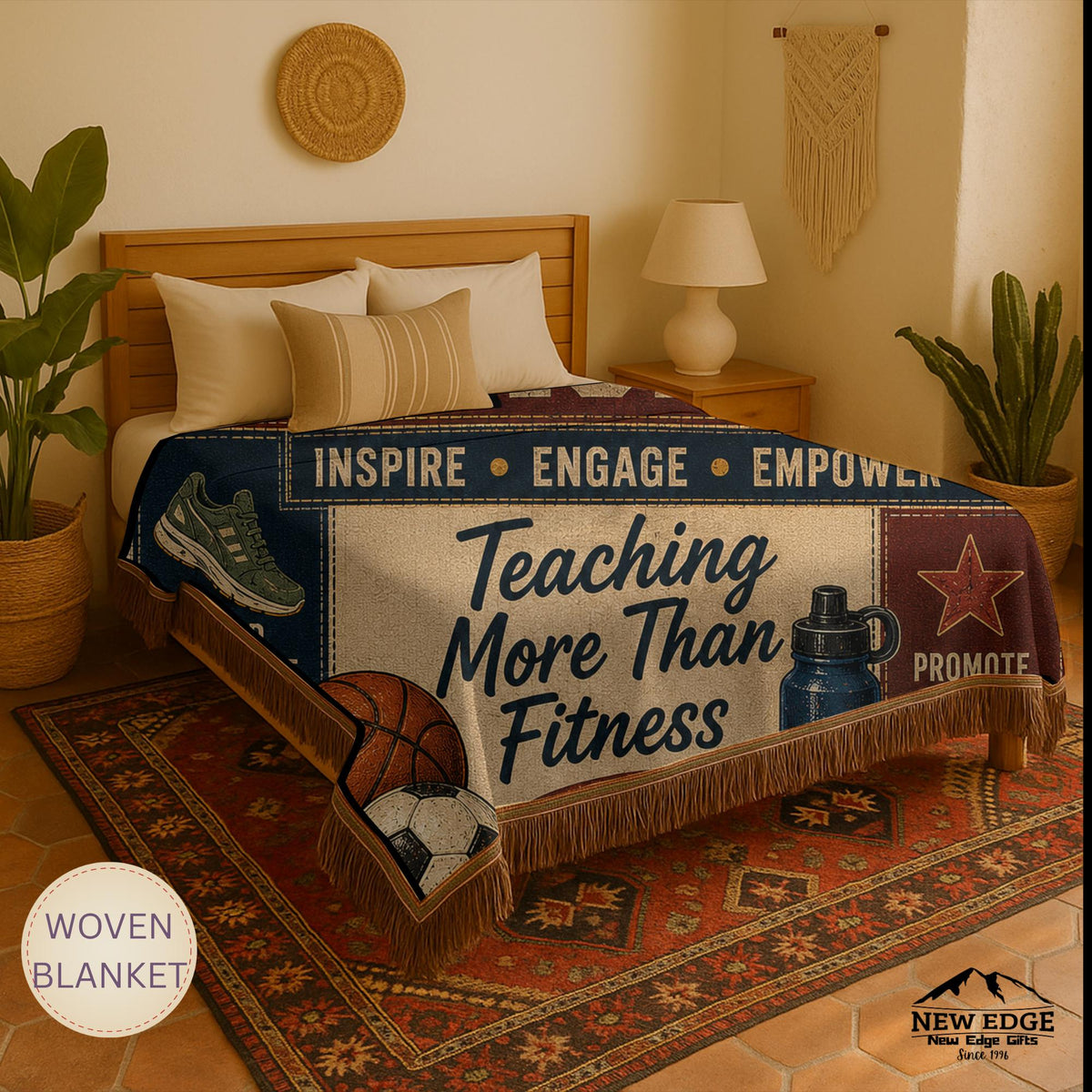Physical Education Teacher Woven Blanket Developing Strong Bodies Creating Stronger Futures Faux Patchwork PE Teacher Gift