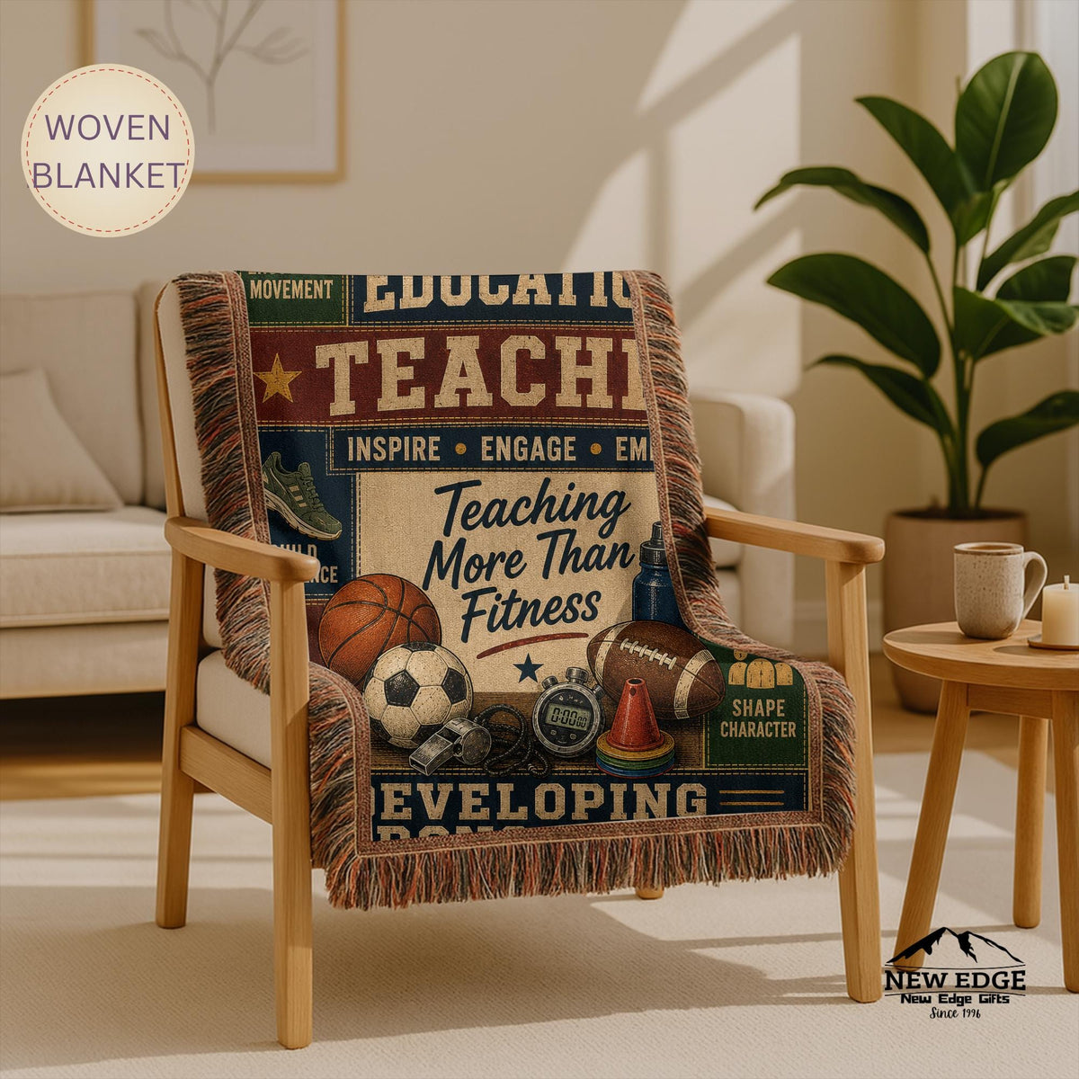 Physical Education Teacher Woven Blanket Developing Strong Bodies Creating Stronger Futures Faux Patchwork PE Teacher Gift