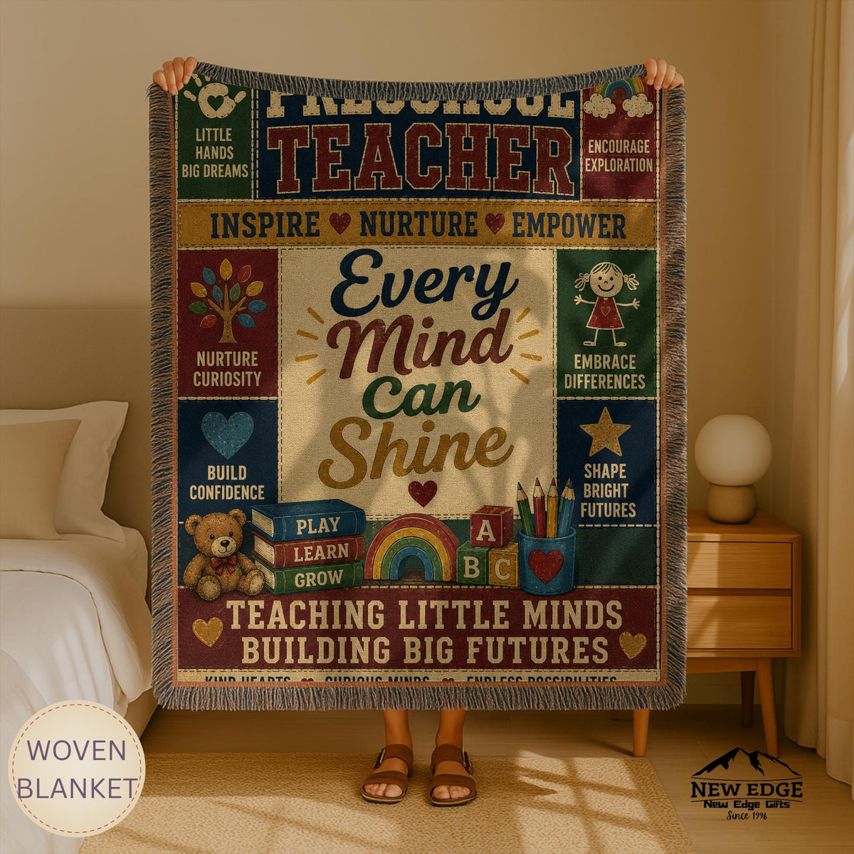 Preschool Teacher Woven Blanket Every Mind Can Shine Faux Patchwork Teacher Appreciation Gift Classroom Wall Decor Throw