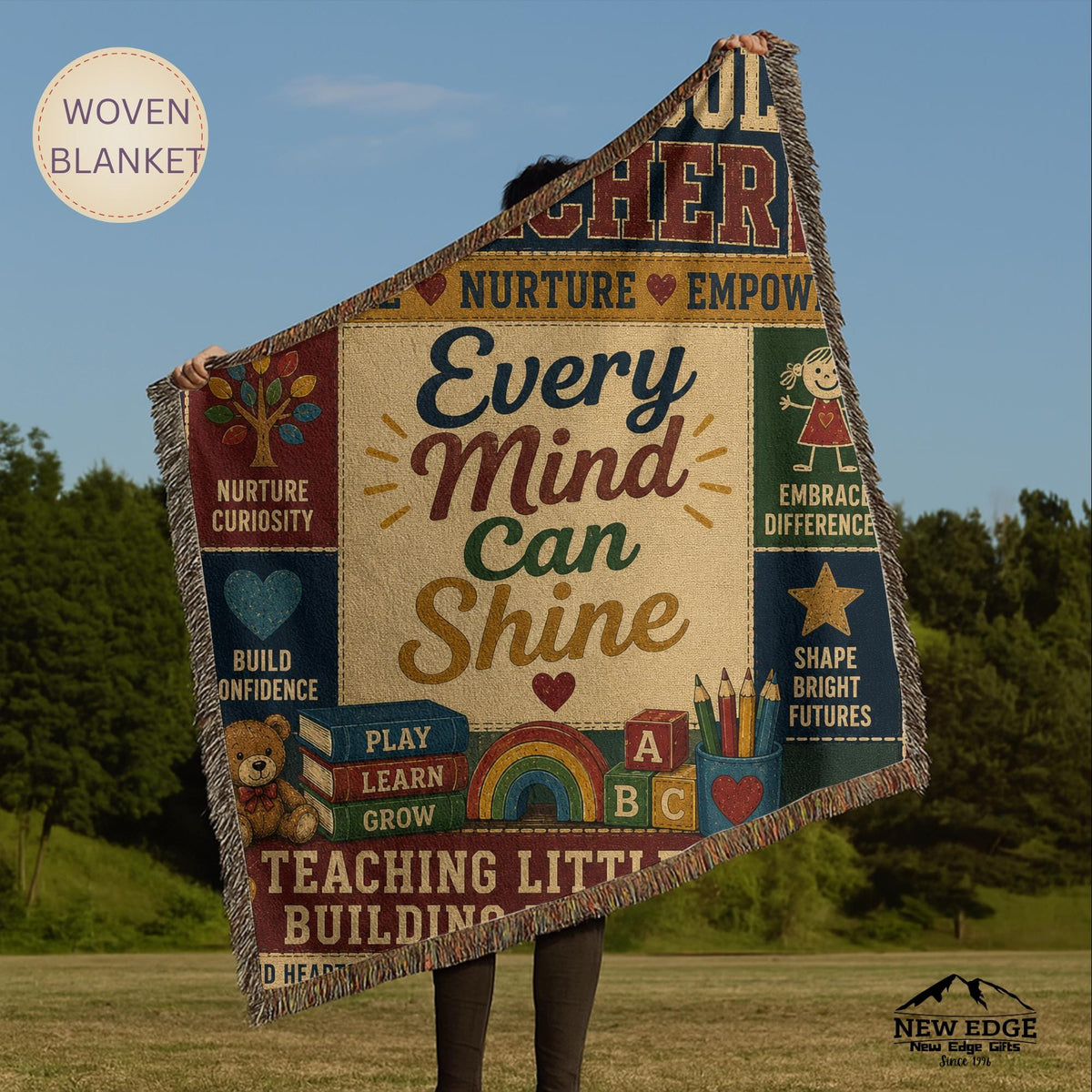 Preschool Teacher Woven Blanket Every Mind Can Shine Faux Patchwork Teacher Appreciation Gift Classroom Wall Decor Throw