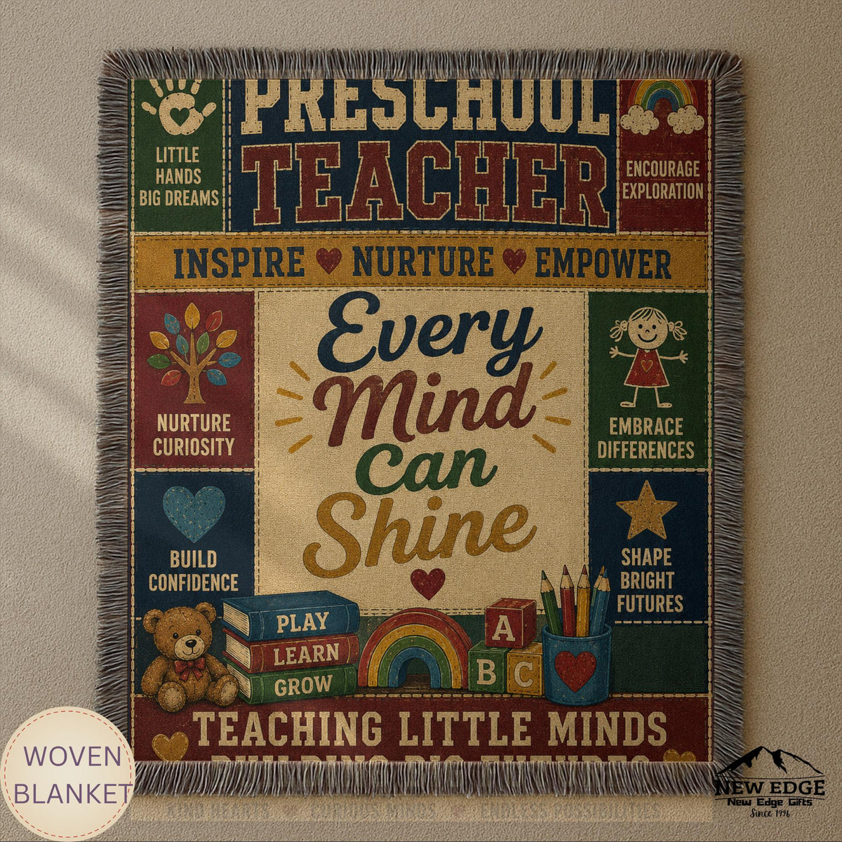 Preschool Teacher Woven Blanket Every Mind Can Shine Faux Patchwork Teacher Appreciation Gift Classroom Wall Decor Throw