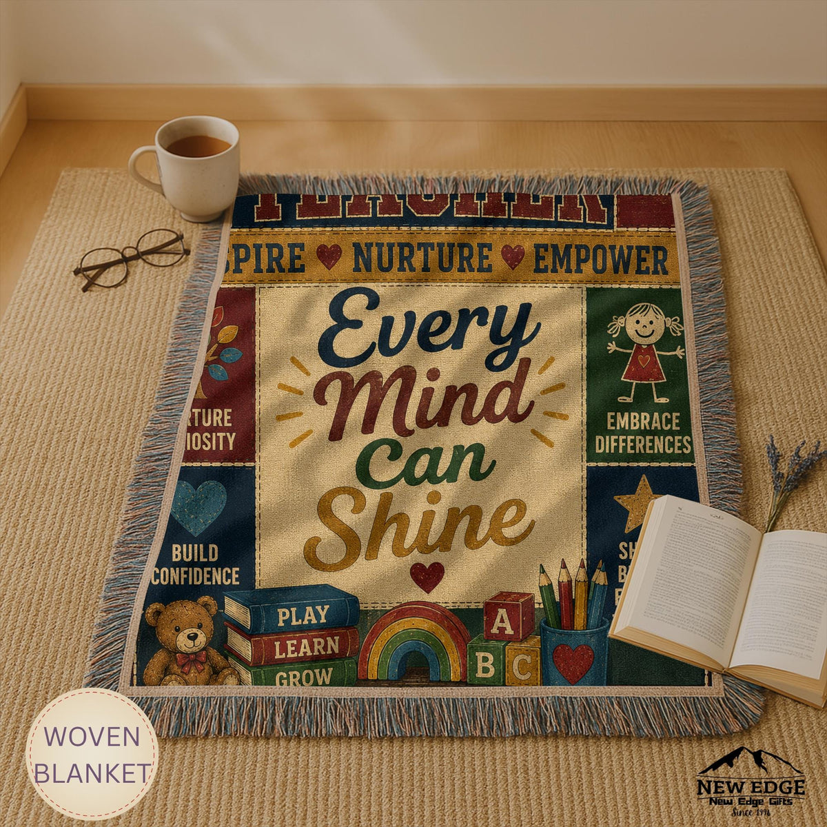 Preschool Teacher Woven Blanket Every Mind Can Shine Faux Patchwork Teacher Appreciation Gift Classroom Wall Decor Throw