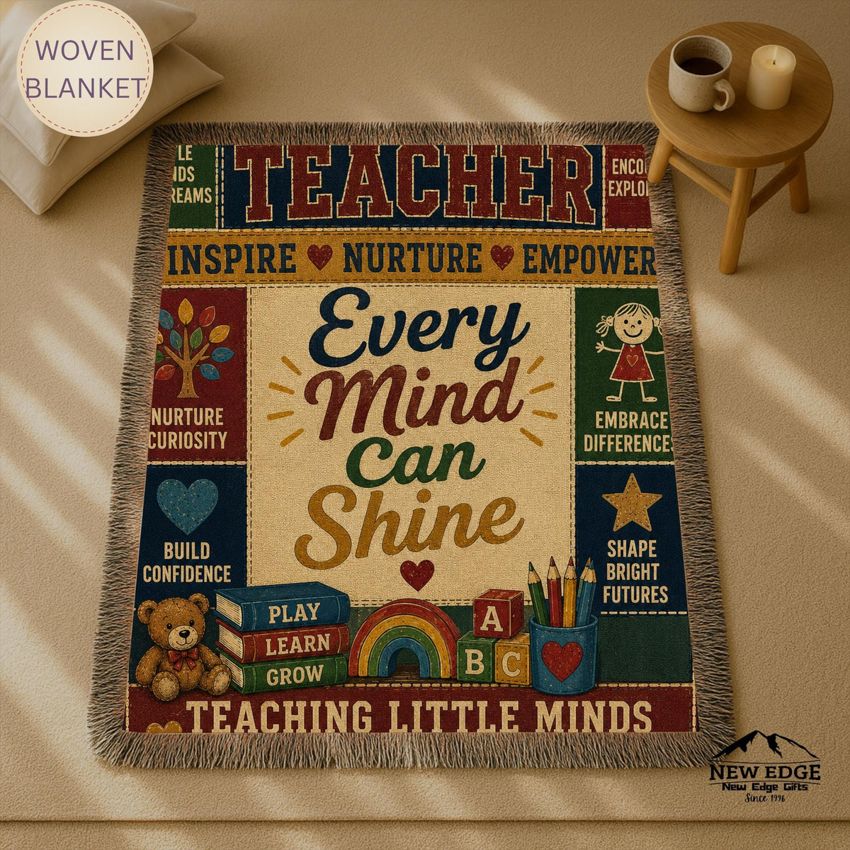 Preschool Teacher Woven Blanket Every Mind Can Shine Faux Patchwork Teacher Appreciation Gift Classroom Wall Decor Throw