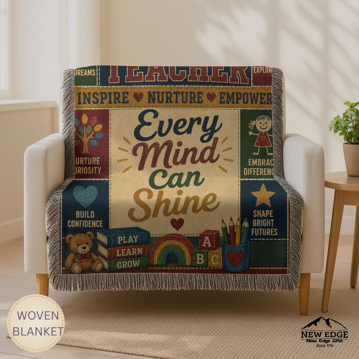 Preschool Teacher Woven Blanket Every Mind Can Shine Faux Patchwork Teacher Appreciation Gift Classroom Wall Decor Throw