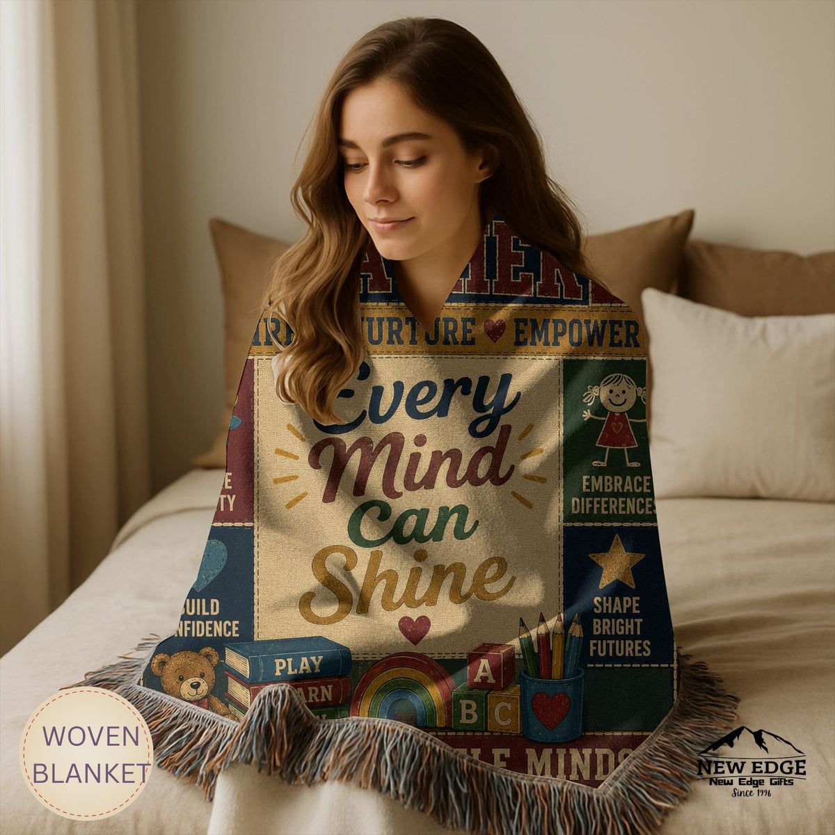 Preschool Teacher Woven Blanket Every Mind Can Shine Faux Patchwork Teacher Appreciation Gift Classroom Wall Decor Throw
