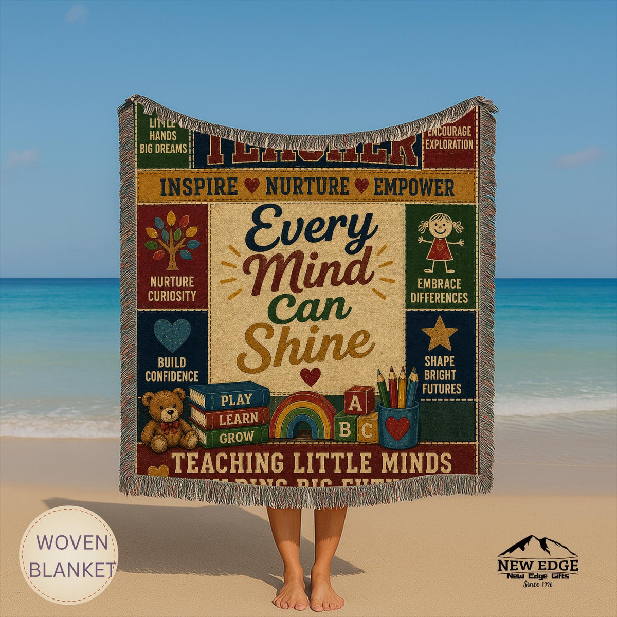 Preschool Teacher Woven Blanket Every Mind Can Shine Faux Patchwork Teacher Appreciation Gift Classroom Wall Decor Throw