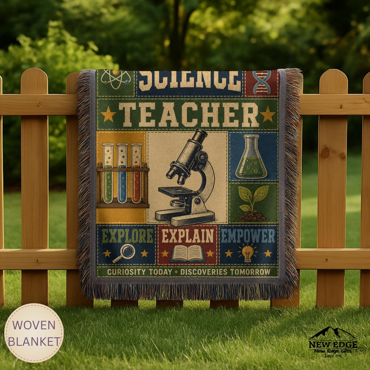 Science Teacher Woven Blanket Inspiring Minds Exploring Possibilities Faux Patchwork Teacher Appreciation Gift Throw
