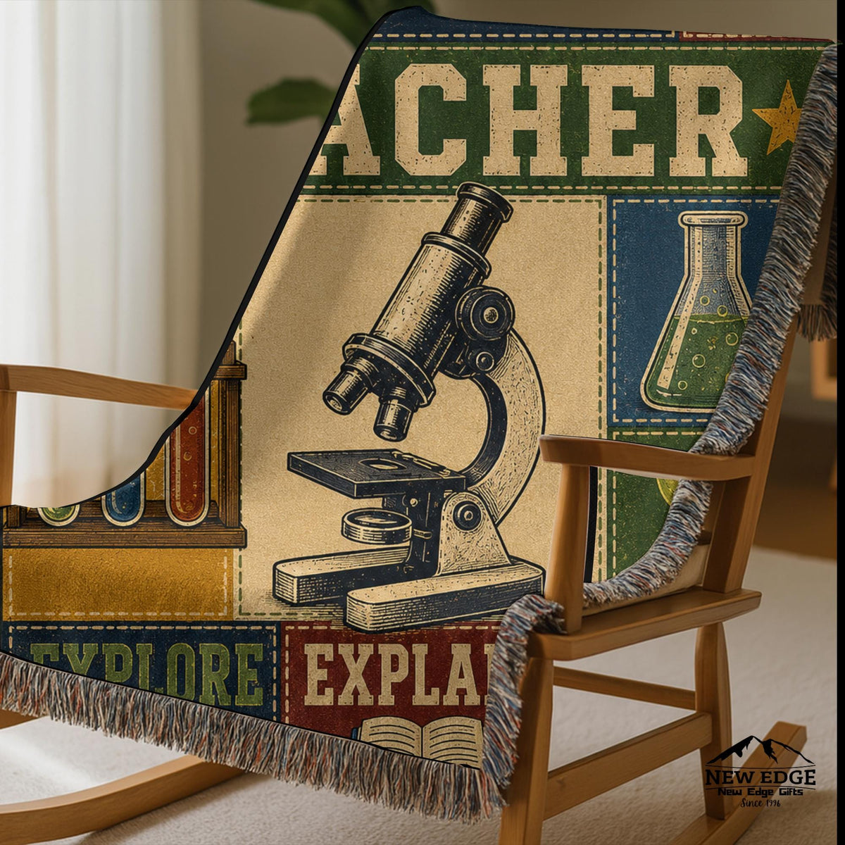 Science Teacher Woven Blanket Inspiring Minds Exploring Possibilities Faux Patchwork Teacher Appreciation Gift Throw
