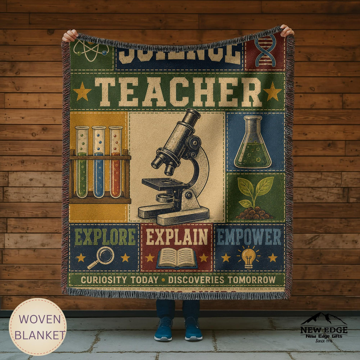 Science Teacher Woven Blanket Inspiring Minds Exploring Possibilities Faux Patchwork Teacher Appreciation Gift Throw