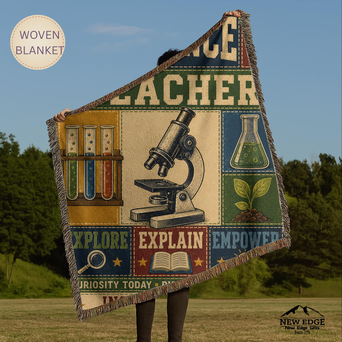 Science Teacher Woven Blanket Inspiring Minds Exploring Possibilities Faux Patchwork Teacher Appreciation Gift Throw