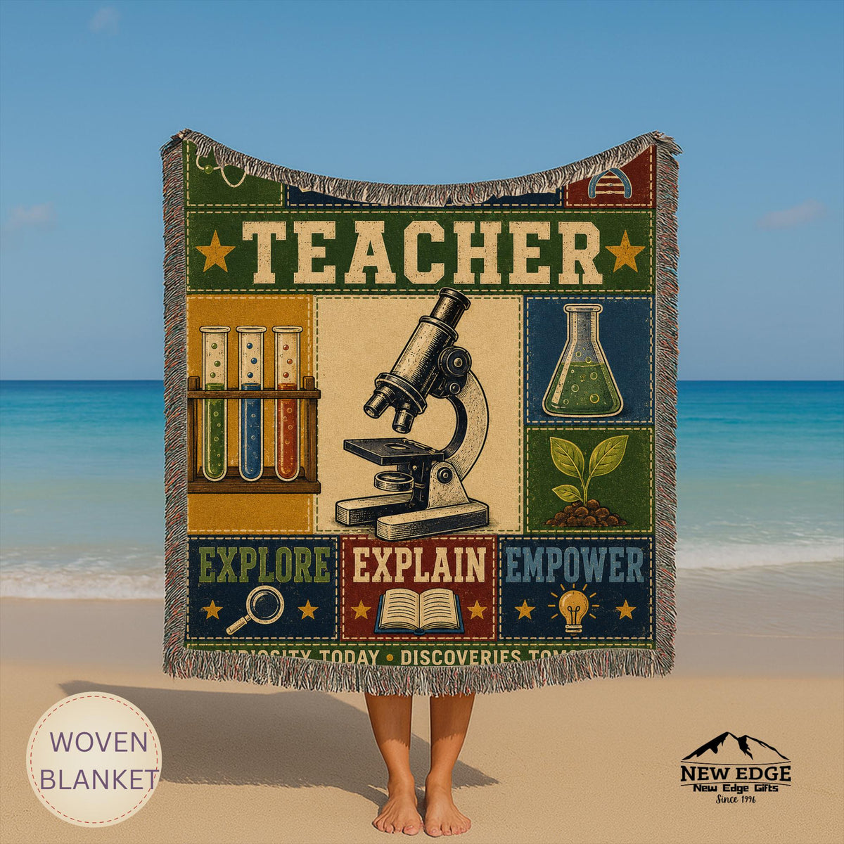 Science Teacher Woven Blanket Inspiring Minds Exploring Possibilities Faux Patchwork Teacher Appreciation Gift Throw