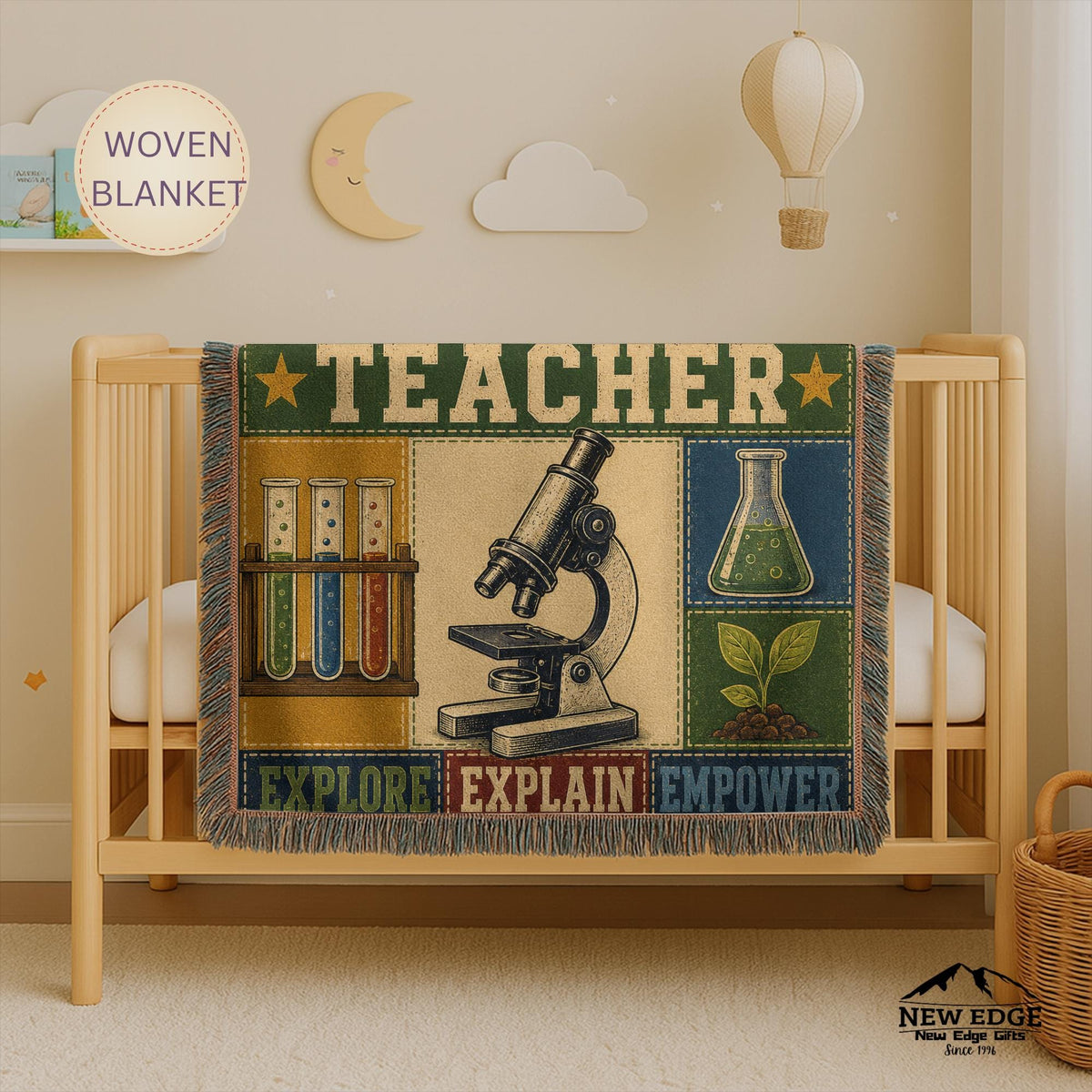 Science Teacher Woven Blanket Inspiring Minds Exploring Possibilities Faux Patchwork Teacher Appreciation Gift Throw