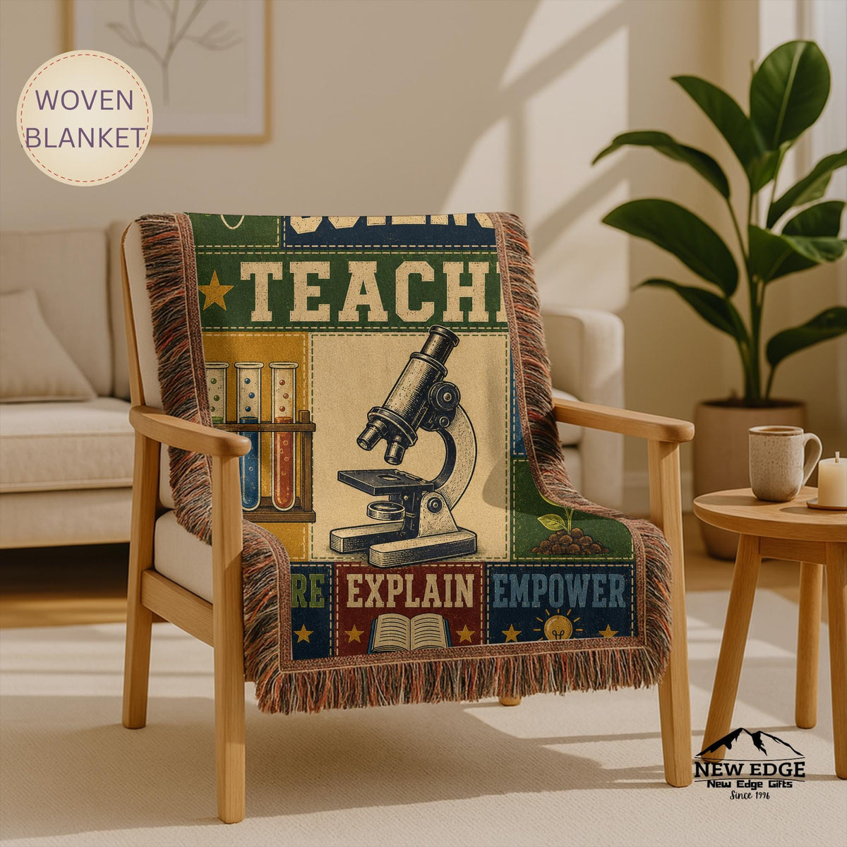 Science Teacher Woven Blanket Inspiring Minds Exploring Possibilities Faux Patchwork Teacher Appreciation Gift Throw