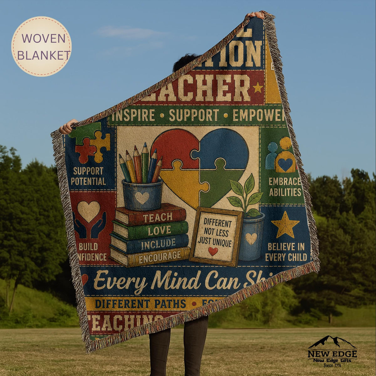 Special Education Teacher Woven Blanket Every Mind Can Shine Faux Patchwork Teacher Appreciation Gift Throw
