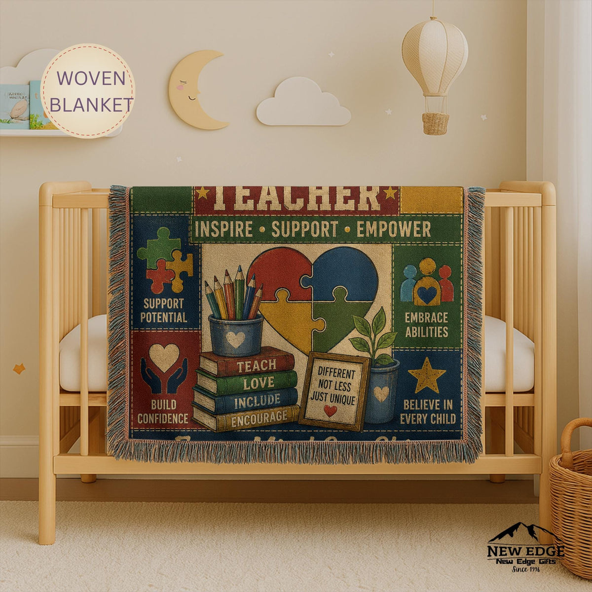 Special Education Teacher Woven Blanket Every Mind Can Shine Faux Patchwork Teacher Appreciation Gift Throw
