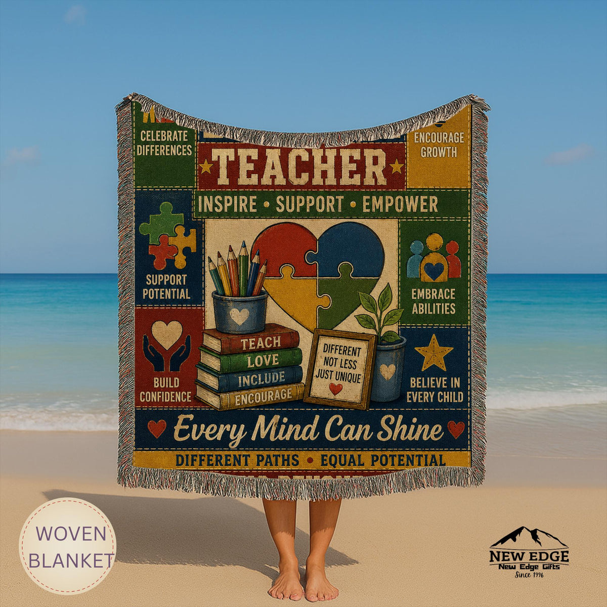 Special Education Teacher Woven Blanket Every Mind Can Shine Faux Patchwork Teacher Appreciation Gift Throw