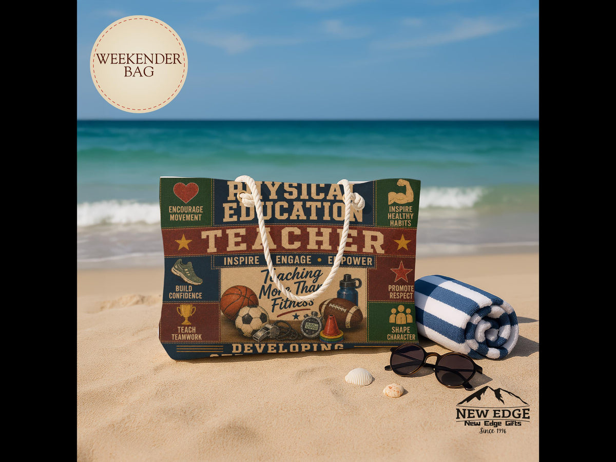 Physical Education Teacher Weekender Bag Developing Strong Bodies Faux Patchwork PE Teacher Travel Tote Gift