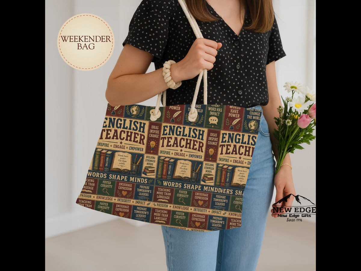 English Teacher Weekender Bag Words Shape Minds Faux Patchwork Teacher Appreciation Travel Tote Gift