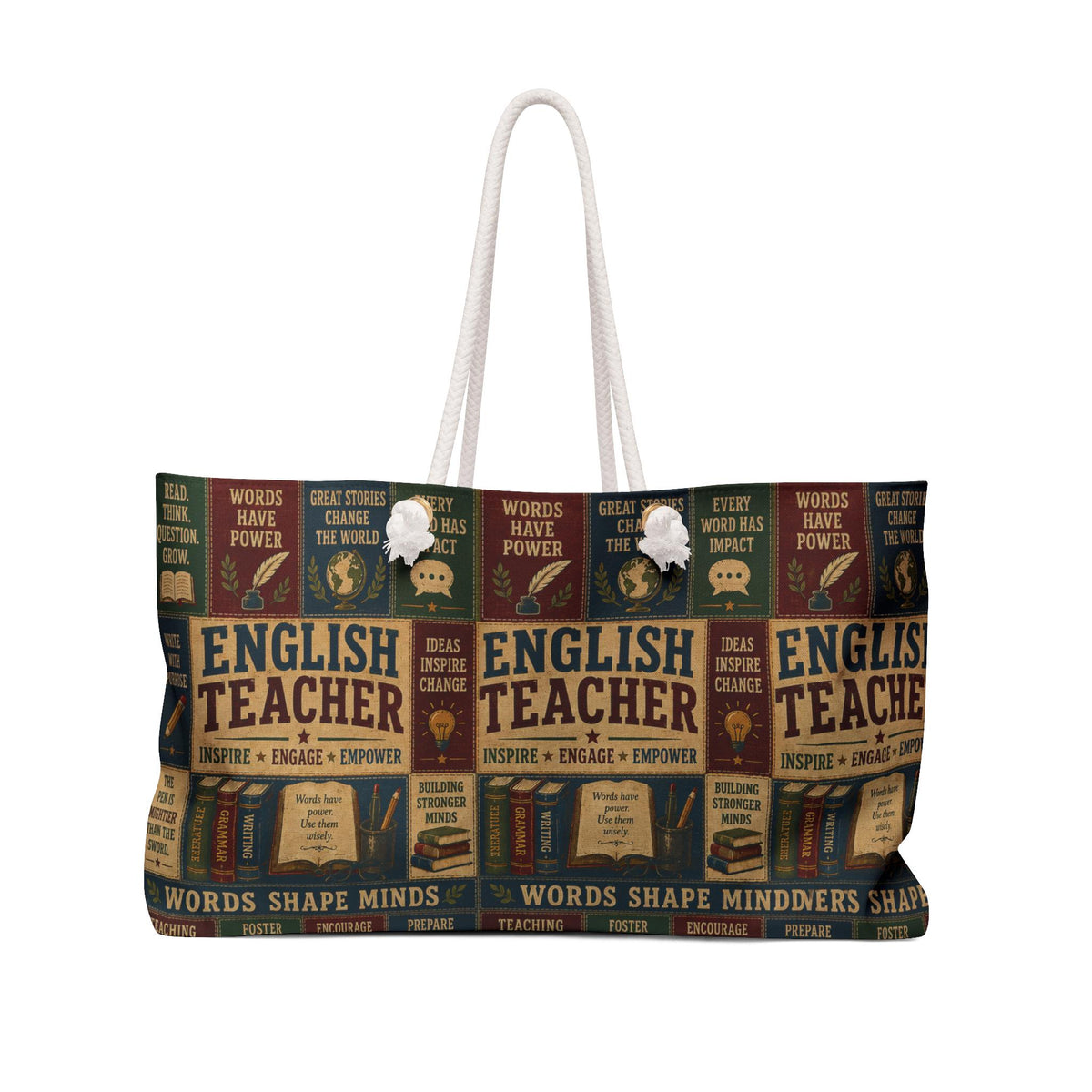 English Teacher Weekender Bag Words Shape Minds Faux Patchwork Teacher Appreciation Travel Tote Gift