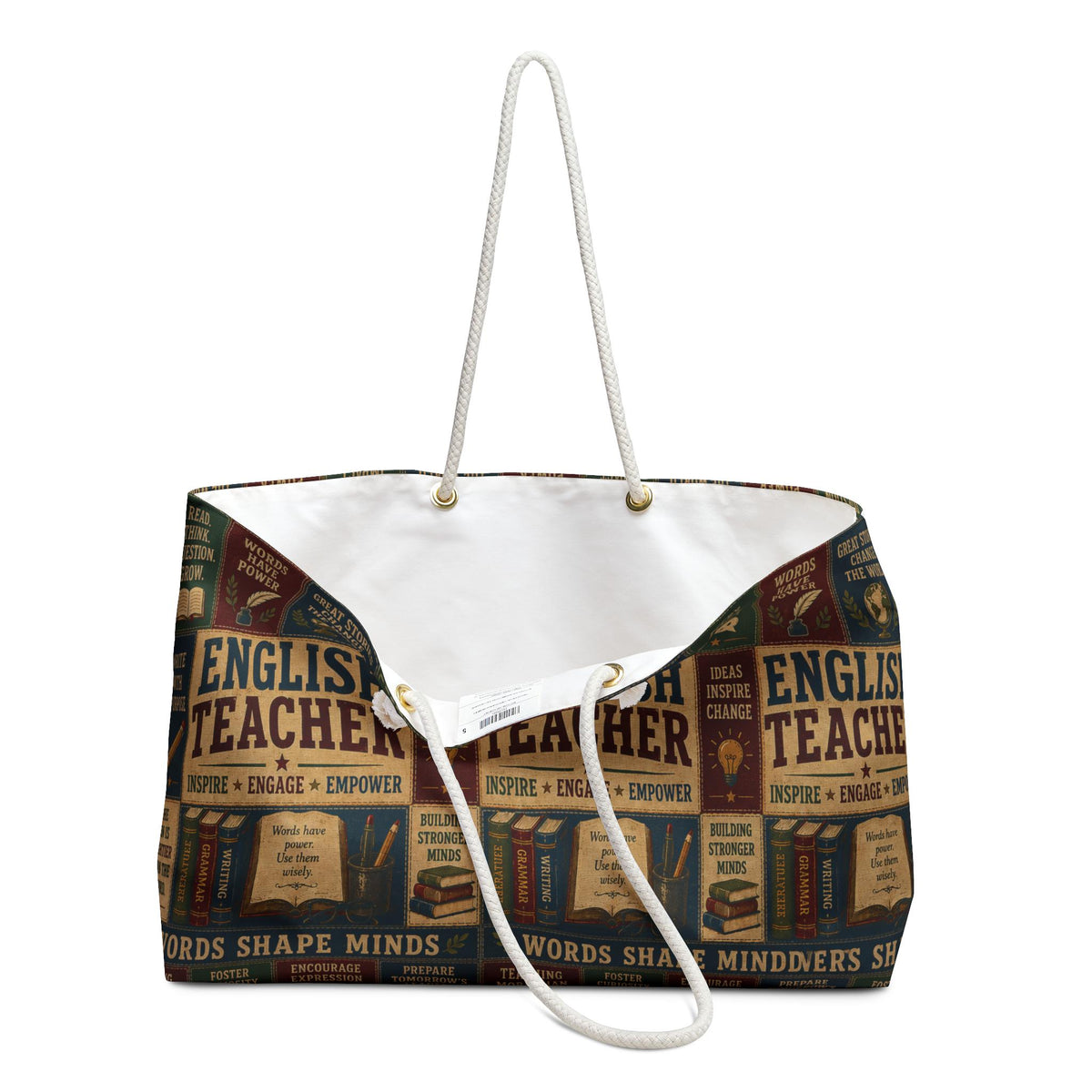 English Teacher Weekender Bag Words Shape Minds Faux Patchwork Teacher Appreciation Travel Tote Gift