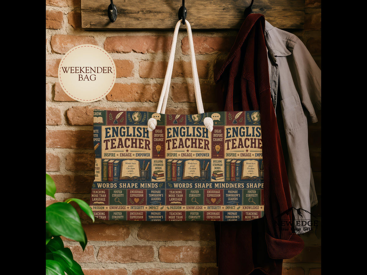 English Teacher Weekender Bag Words Shape Minds Faux Patchwork Teacher Appreciation Travel Tote Gift