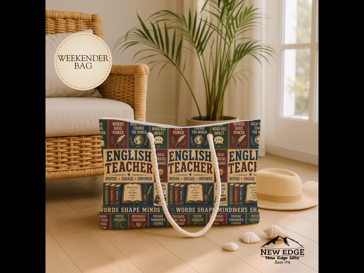 English Teacher Weekender Bag Words Shape Minds Faux Patchwork Teacher Appreciation Travel Tote Gift