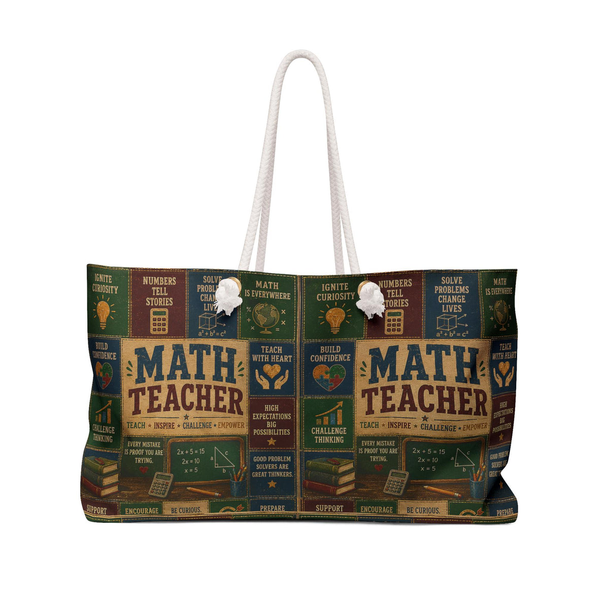 Math Teacher Weekender Bag Making Sense of Math Making a Difference Faux Patchwork Teacher Travel Tote Gift