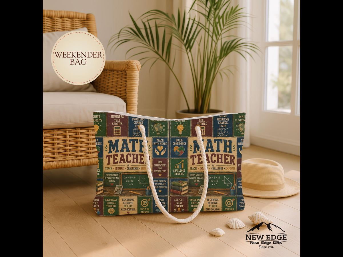 Math Teacher Weekender Bag Making Sense of Math Making a Difference Faux Patchwork Teacher Travel Tote Gift