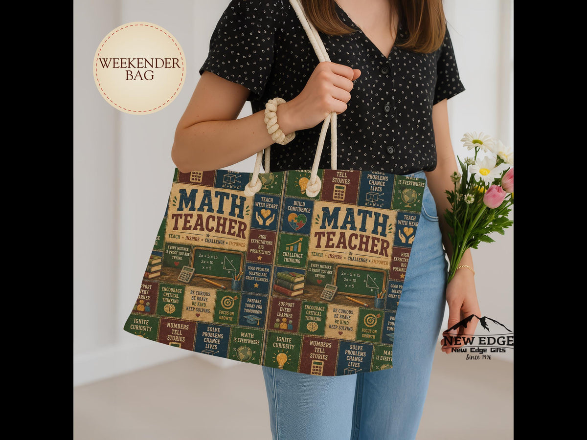 Math Teacher Weekender Bag Making Sense of Math Making a Difference Faux Patchwork Teacher Travel Tote Gift