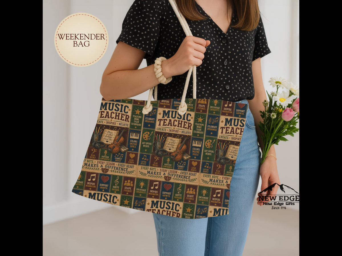 Music Teacher Weekender Bag Every Note Every Lesson Every Heart Faux Patchwork Teacher Travel Tote Gift