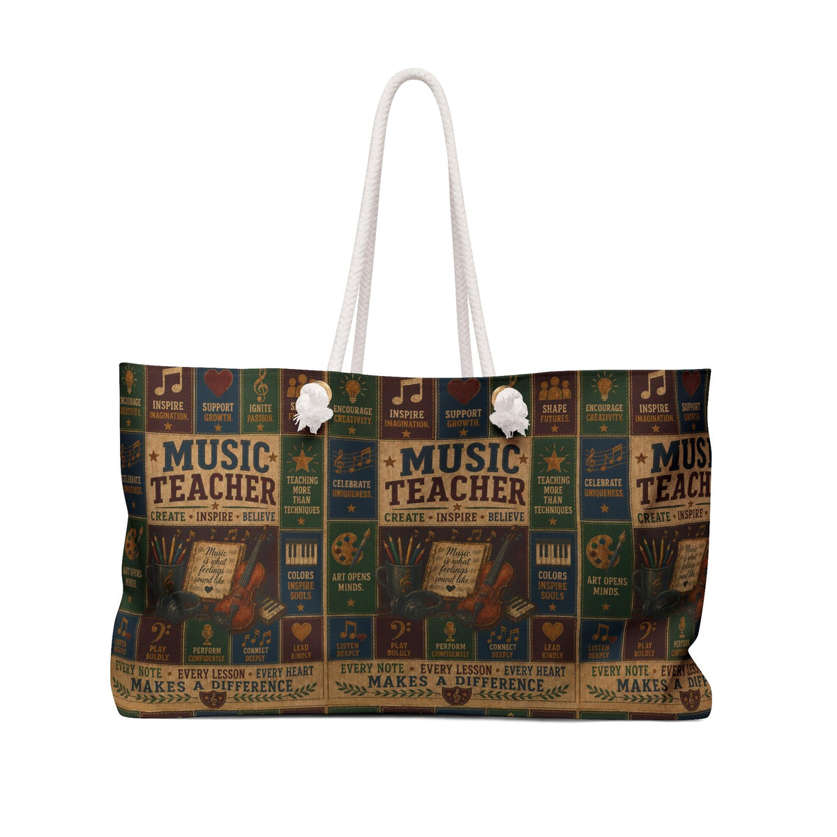 Music Teacher Weekender Bag Every Note Every Lesson Every Heart Faux Patchwork Teacher Travel Tote Gift
