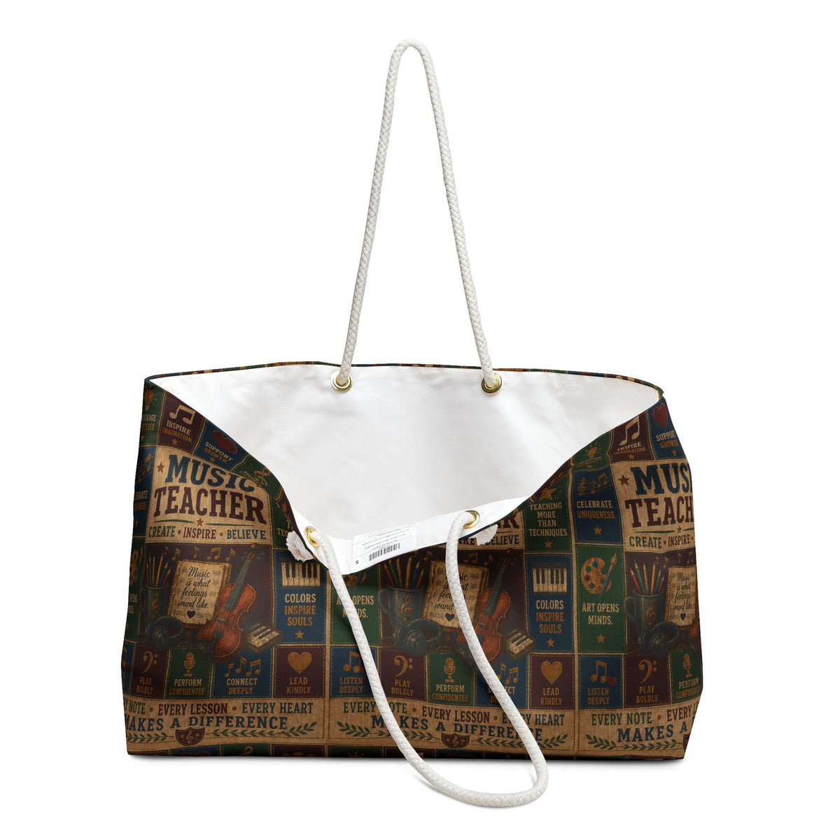 Music Teacher Weekender Bag Every Note Every Lesson Every Heart Faux Patchwork Teacher Travel Tote Gift