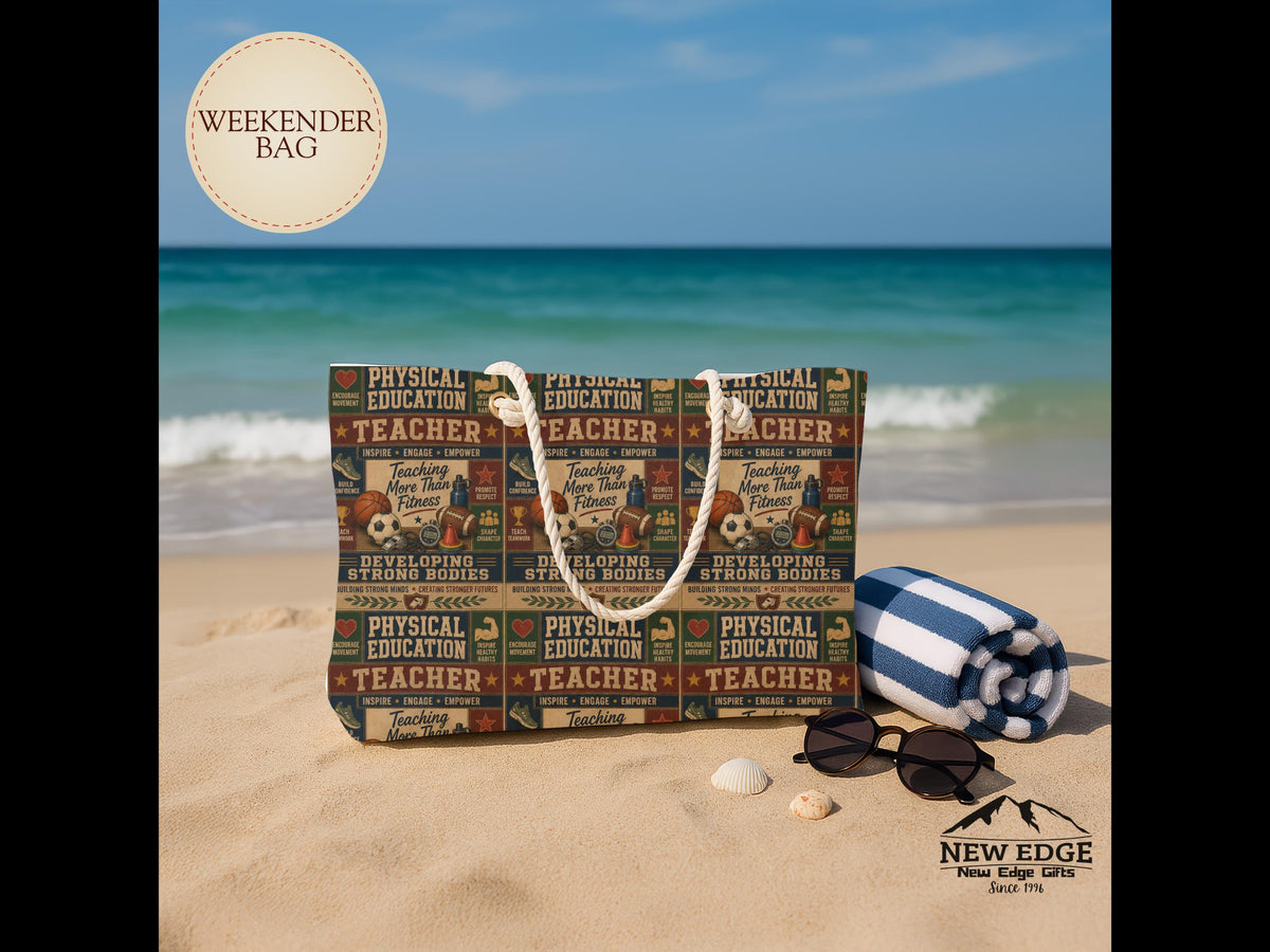 Physical Education Teacher Weekender Bag Developing Strong Bodies Faux Patchwork PE Teacher Travel Tote Gift