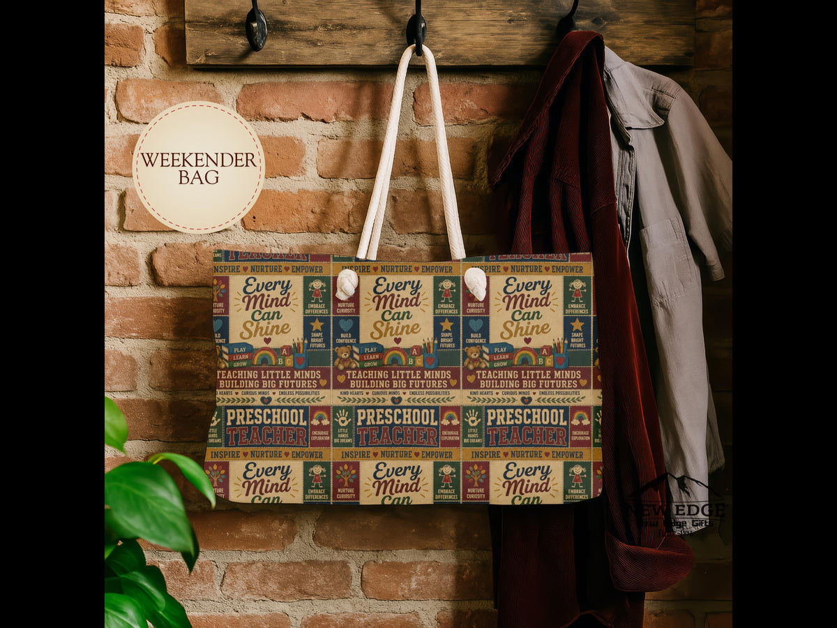 Preschool Teacher Weekender Bag Every Mind Can Shine Faux Patchwork Teacher Travel Tote Gift