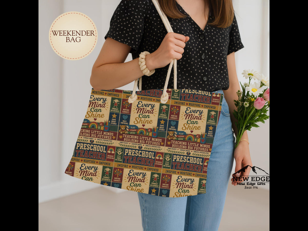 Preschool Teacher Weekender Bag Every Mind Can Shine Faux Patchwork Teacher Travel Tote Gift